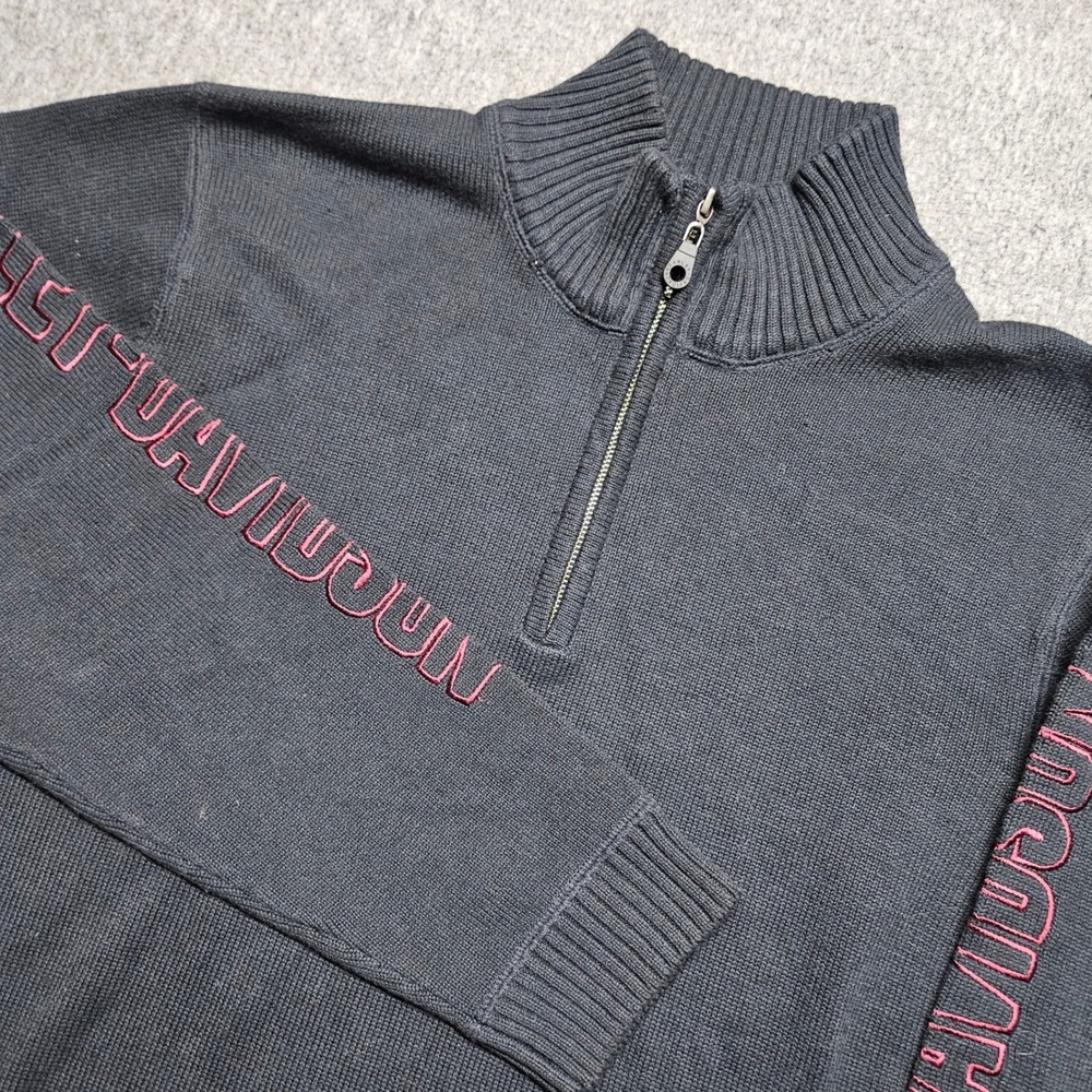 Harley-Davidson 1/4 Zip Sweater Mens L Black Pink/Red Embroidered 96350-11VM
